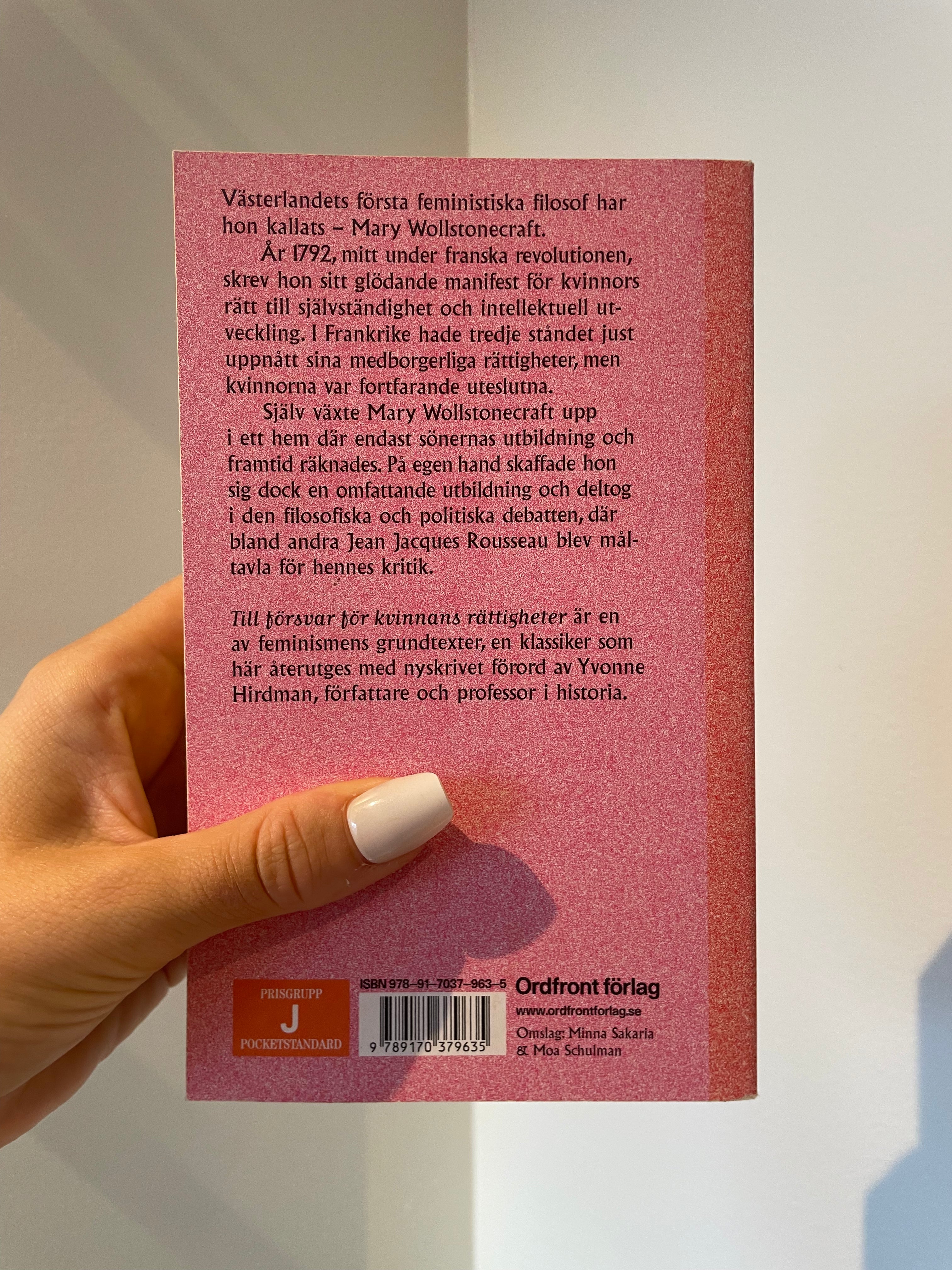 Till försvar för kvinnans rättigheter – baksida